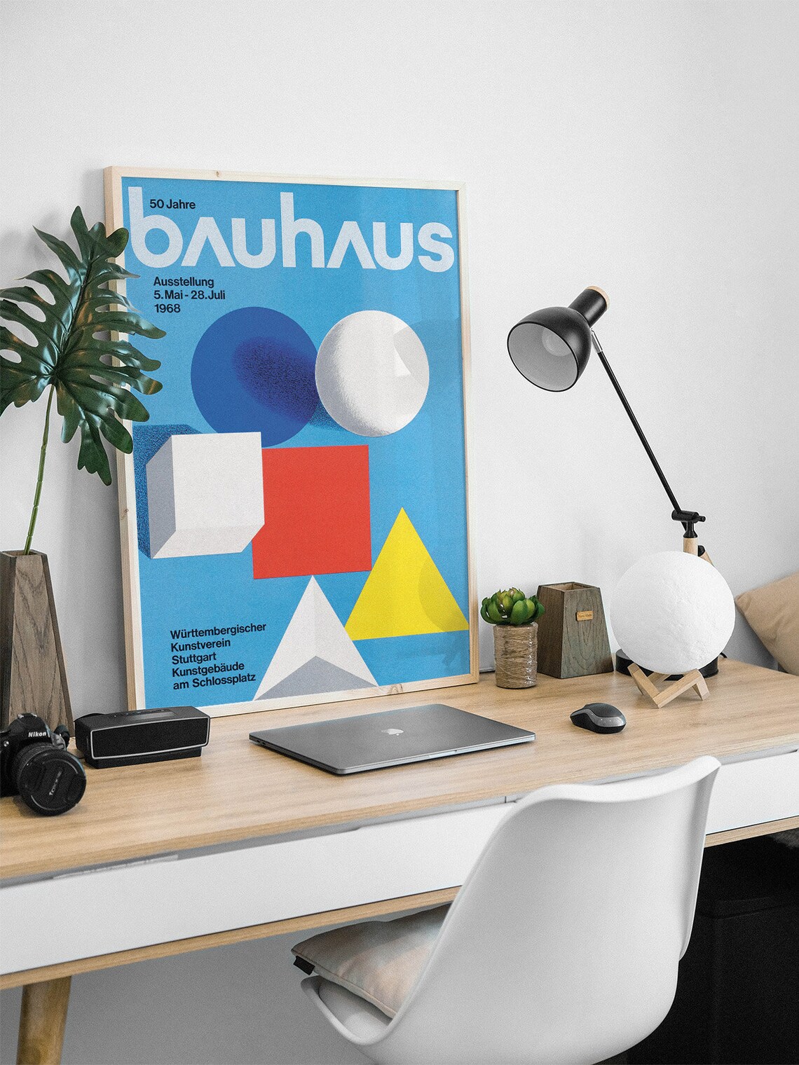 Bauhaus 50 Jahre 1968 Stuttgart Exhibition Blue Geometric Design Poster - Image 3