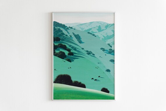 Green Landscape Poster Landscape Print Mountain Wall Art Vintage Art Poster Nature Painting Poster Nature Home Decor
