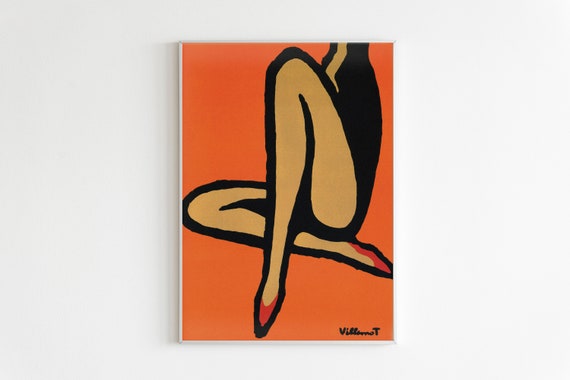 Bernard Villemot Bally Shoe Poster Bally Shoes Legs Woman Poster Wall Art Decor Orange Print Modern Art Mid Sixties Vintage Art