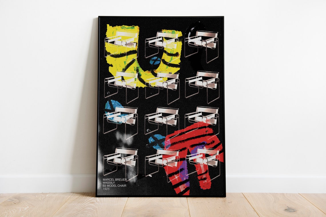 Marcel Breuer Wassily B3 Model Chair 1925 Pop Art Grid Design Poster - Image 3