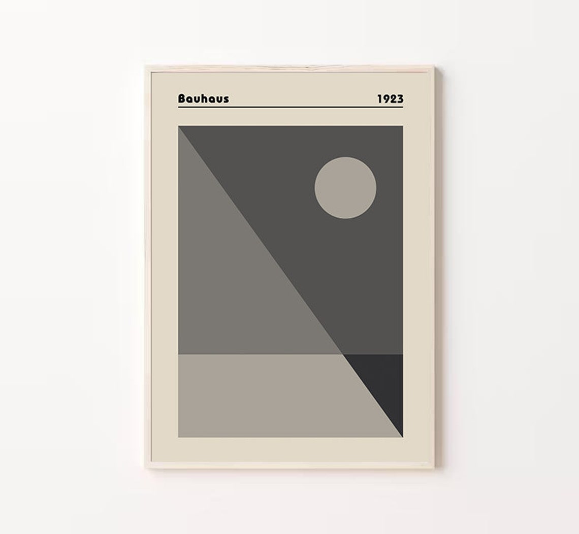 Bauhaus 1923 Gray Geometric Triangles Circle Minimal Art Poster