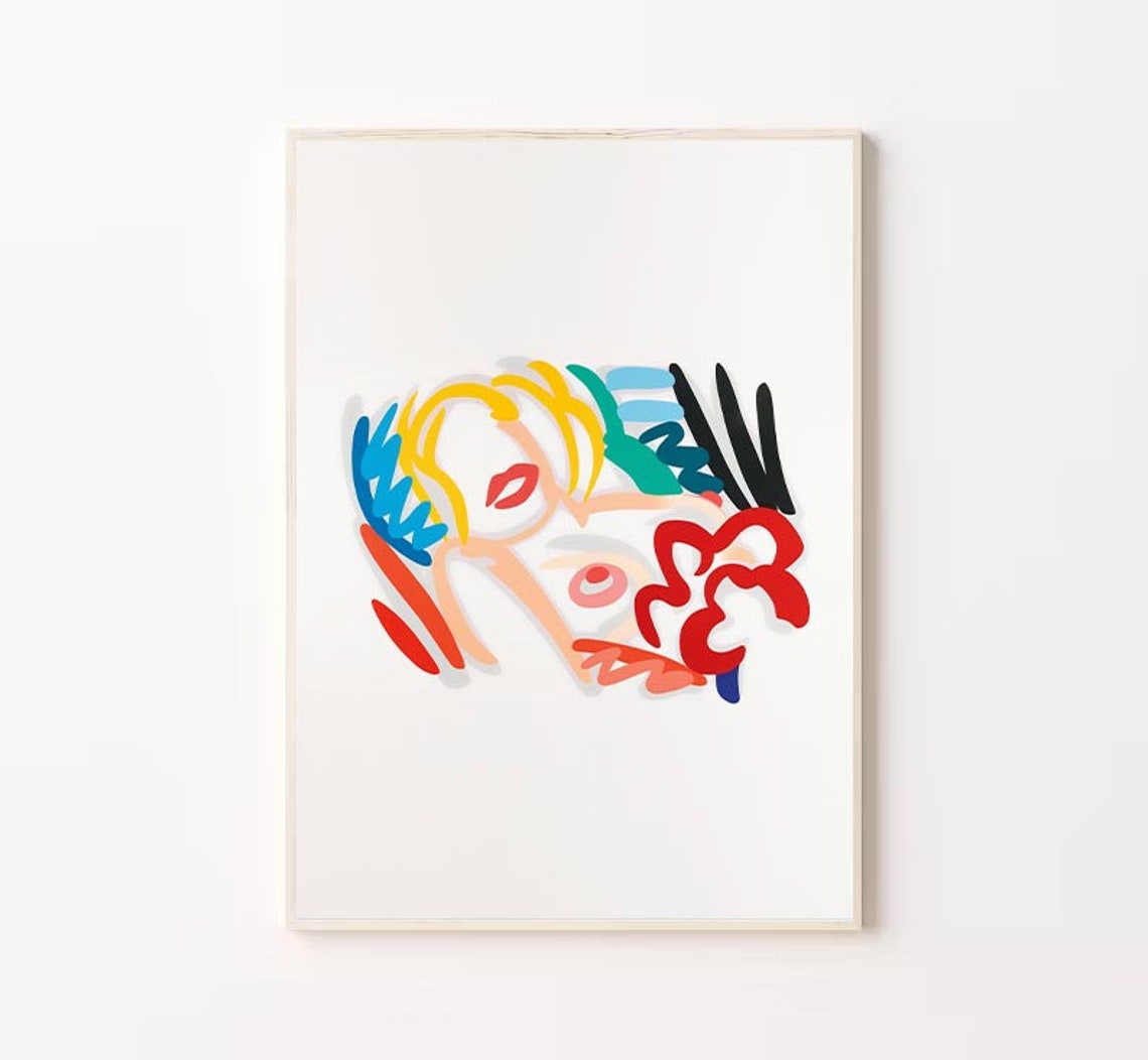 Abstract Reclining Figure Colorful Line Art Modern Minimalist Poster