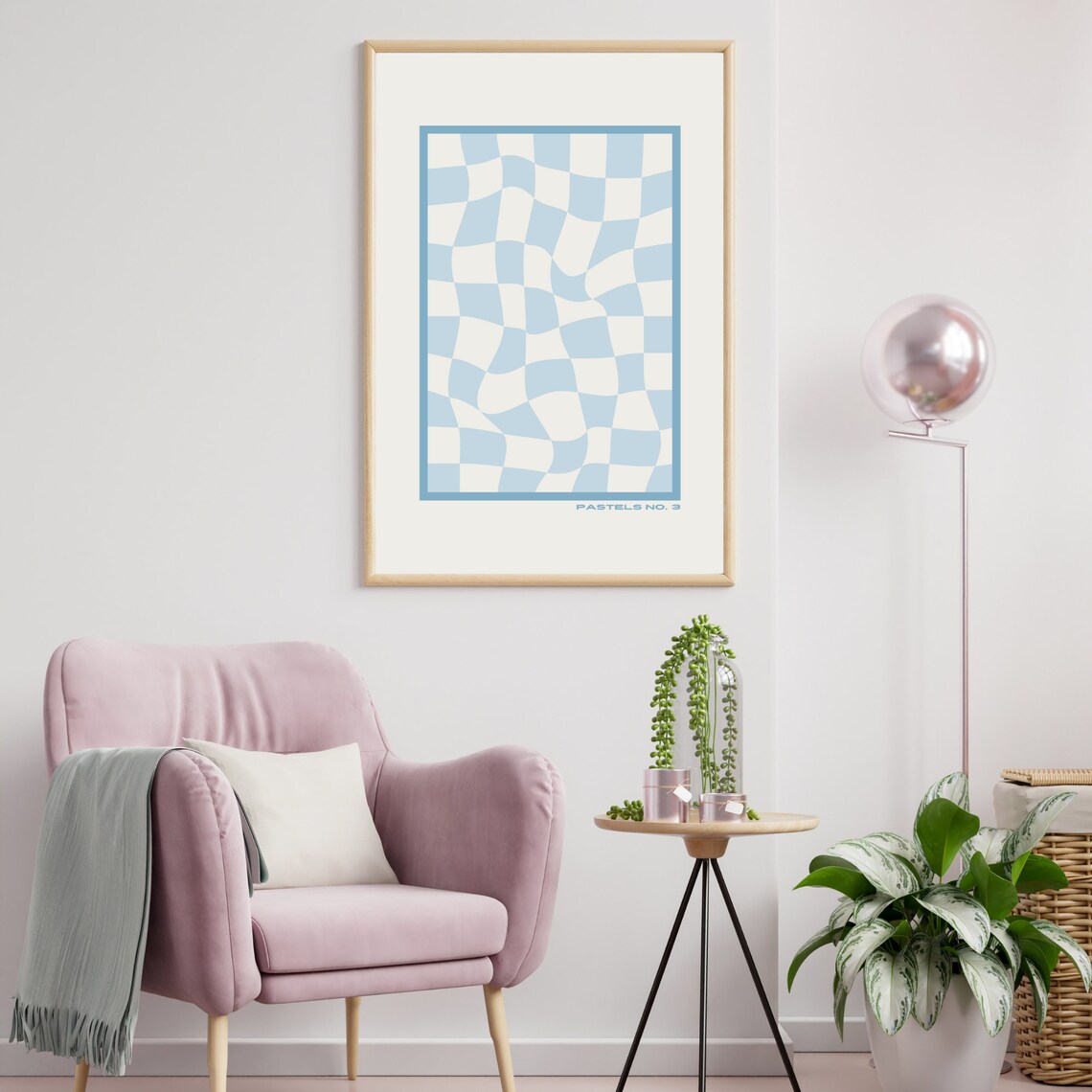 Pastels No 3 Blue Retro Checkered Art Print - Image 5