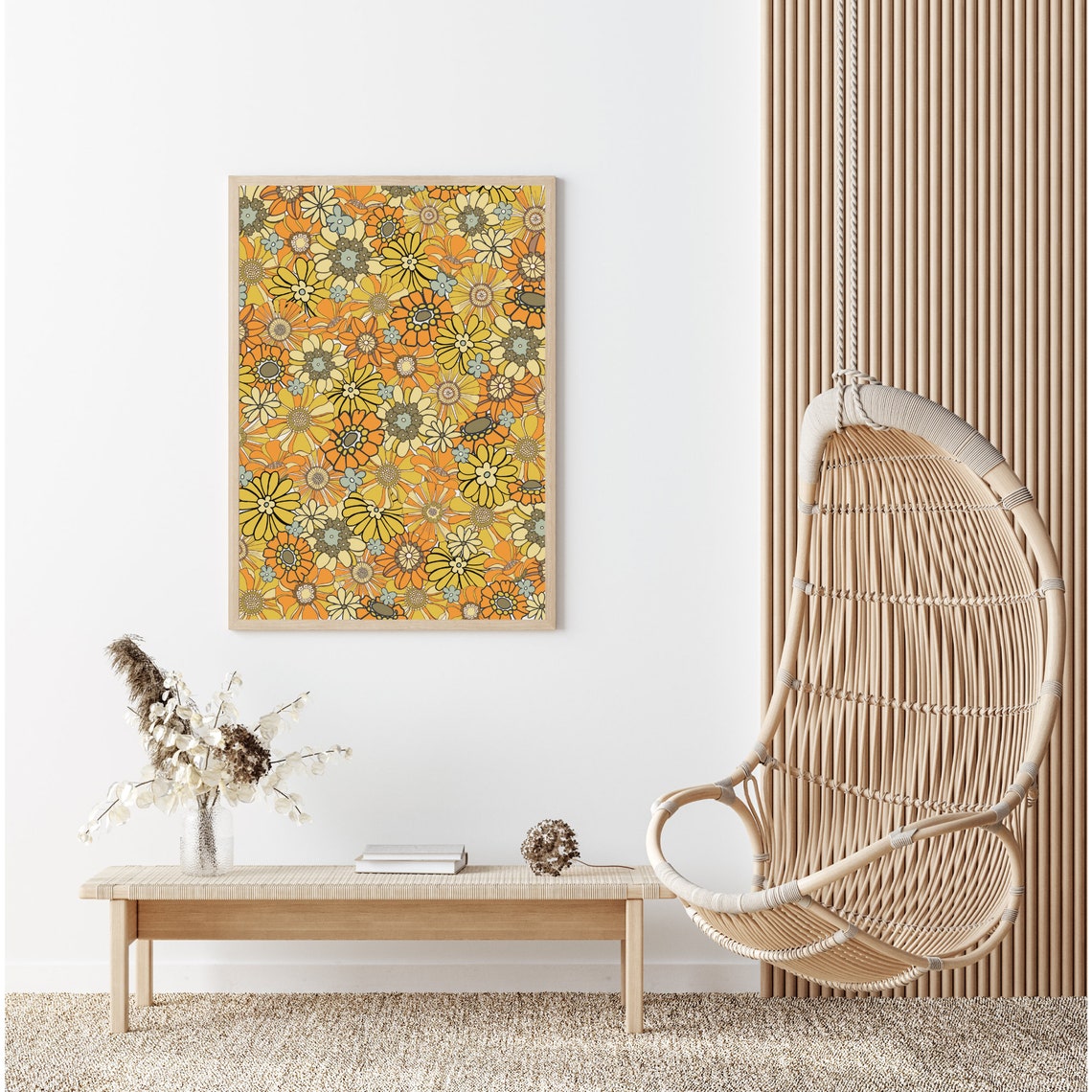 70s Retro Floral Pattern, Wall Art Print - Image 2