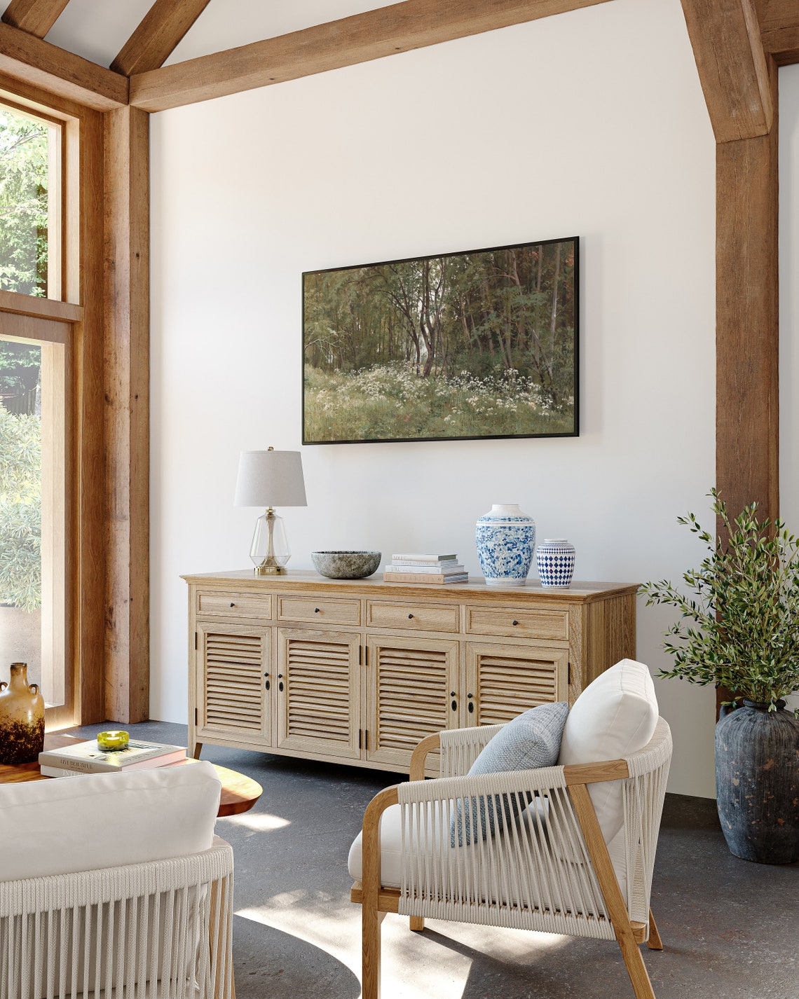 Sunlit Forest Clearing White Wildflowers Summer Meadow Poster - Image 2