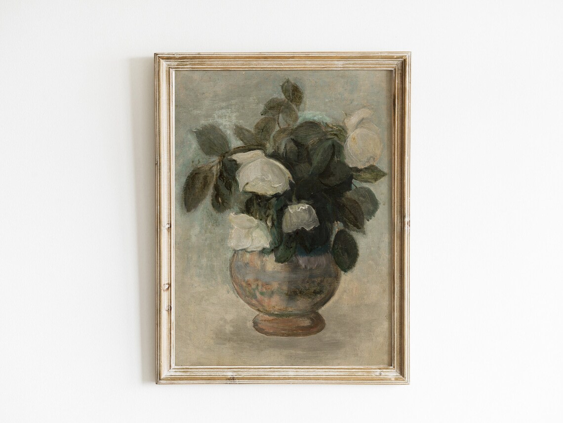 Vintage Flower Still Life, Neutral Home Decor Art Print