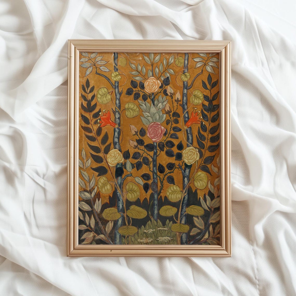 Decorative Vintage Roses Panel Arts Crafts Style Gold Floral Poster - Image 4