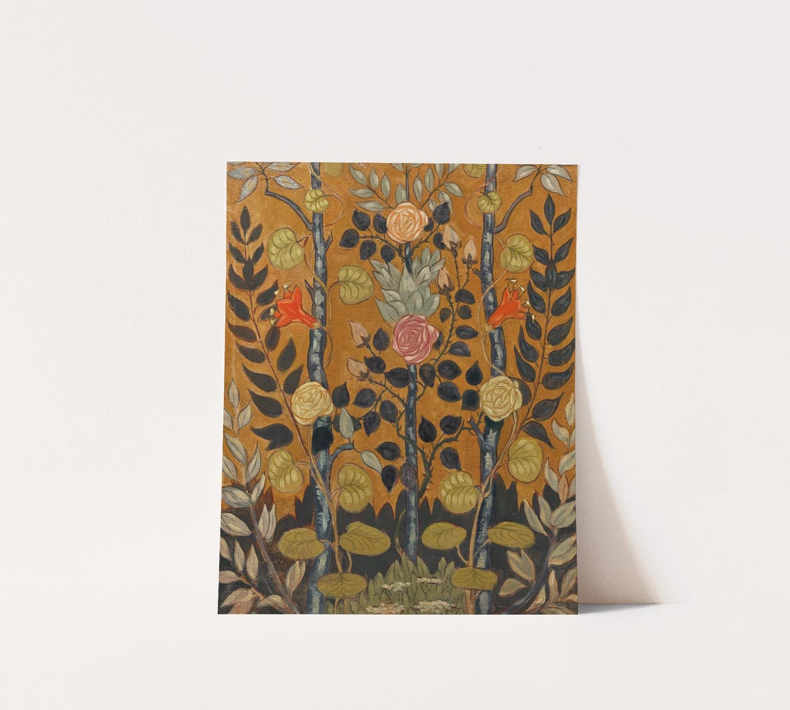 Decorative Vintage Roses Panel Arts Crafts Style Gold Floral Poster - Image 3