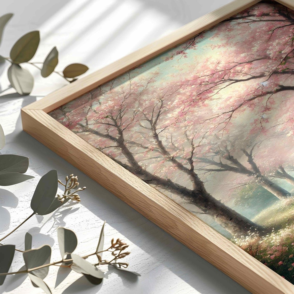 Cherry Blossom Tree Path Misty Vintage Spring Landscape Poster - Image 2