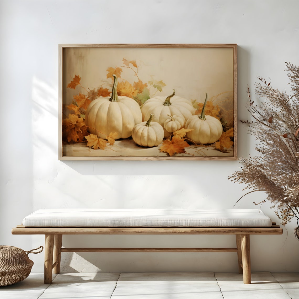 White Pumpkins Still Life Autumn Leaves Fall Neutral Chic Poster - Image 3