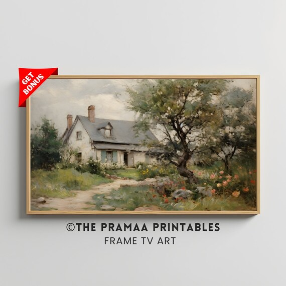 Charming Cottage With Flower Garden Vintage Country House Poster