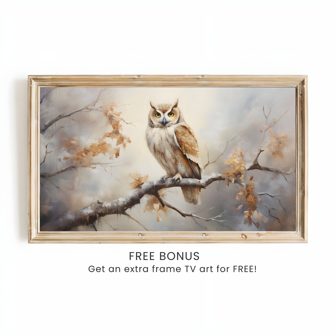 Owl Perched Autumn Branch Neutral Vintage Fall Forest Poster - Image 2