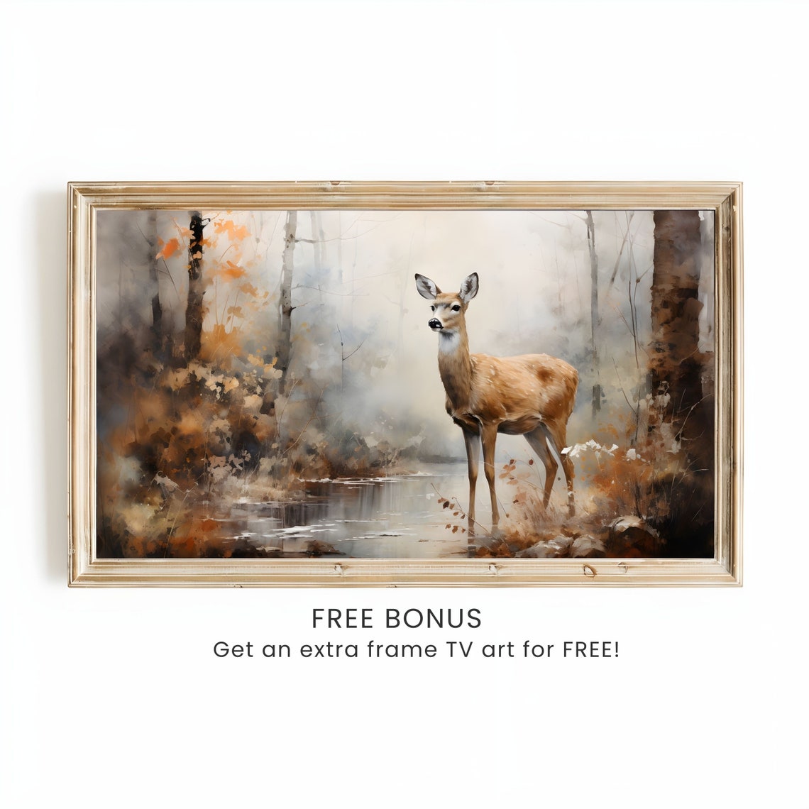 Deer Misty Autumn Forest Stream Wildlife Vintage Fall Poster - Image 2