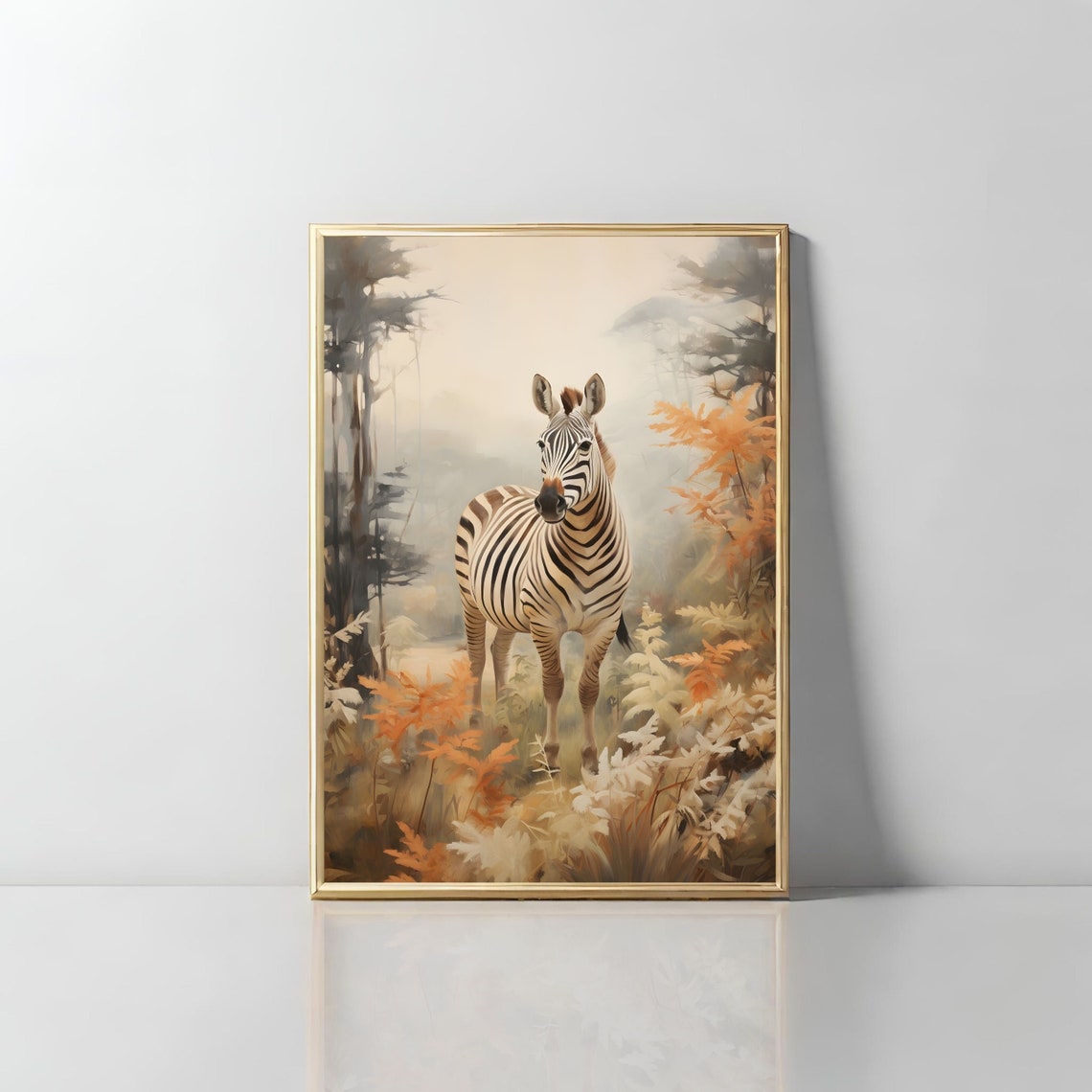 Zebra Standing in a Misty Autumn Forest Vintage Wildlife Poster - Image 2