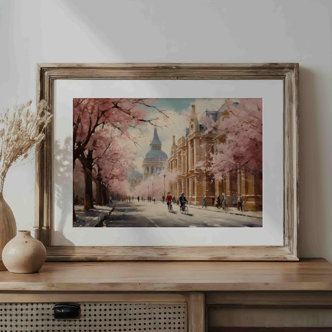 Cherry Blossom Paris Street Scene Vintage Spring Painting Poster - Image 3