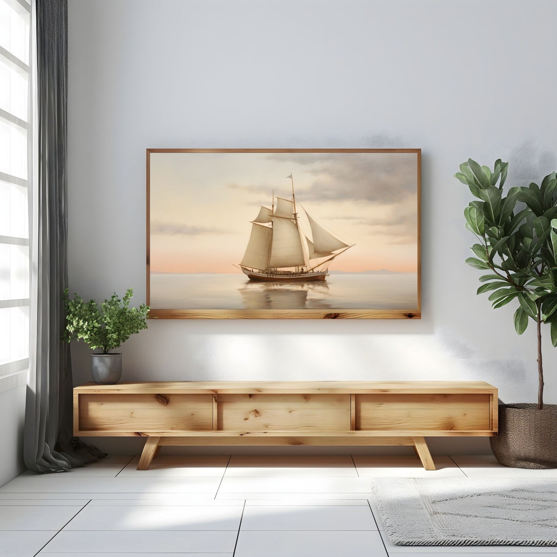 Sailboat on Calm Sea at Sunset Vintage Nautical Painting Poster - Image 2