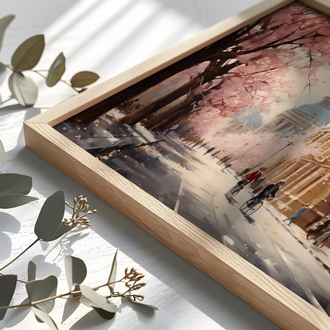 Cherry Blossom Paris Street Scene Vintage Spring Painting Poster - Image 2