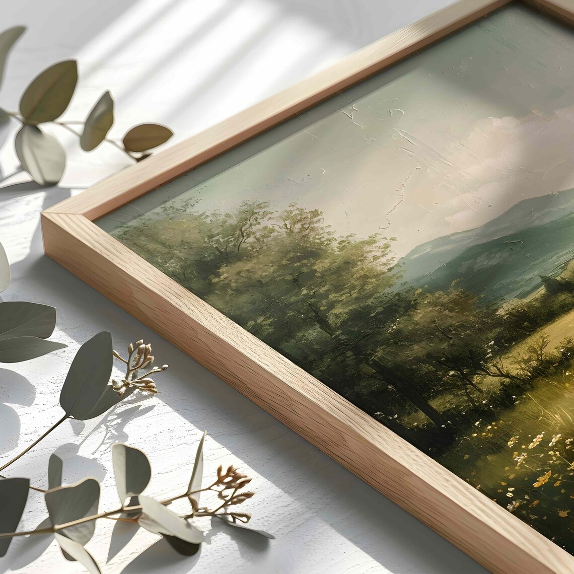 Misty Green Valley Mountain Meadow Vintage Landscape Wall Art - Image 2