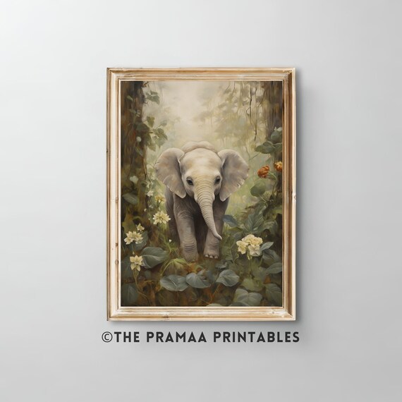 Baby Elephant Misty Jungle Nursery Safari Animal Calf Poster