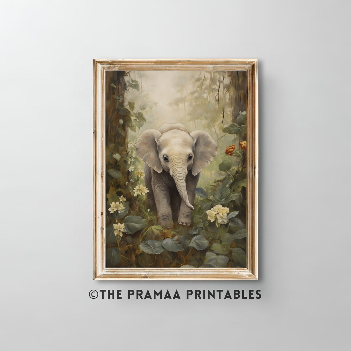Baby Elephant Misty Jungle Nursery Safari Animal Calf Poster