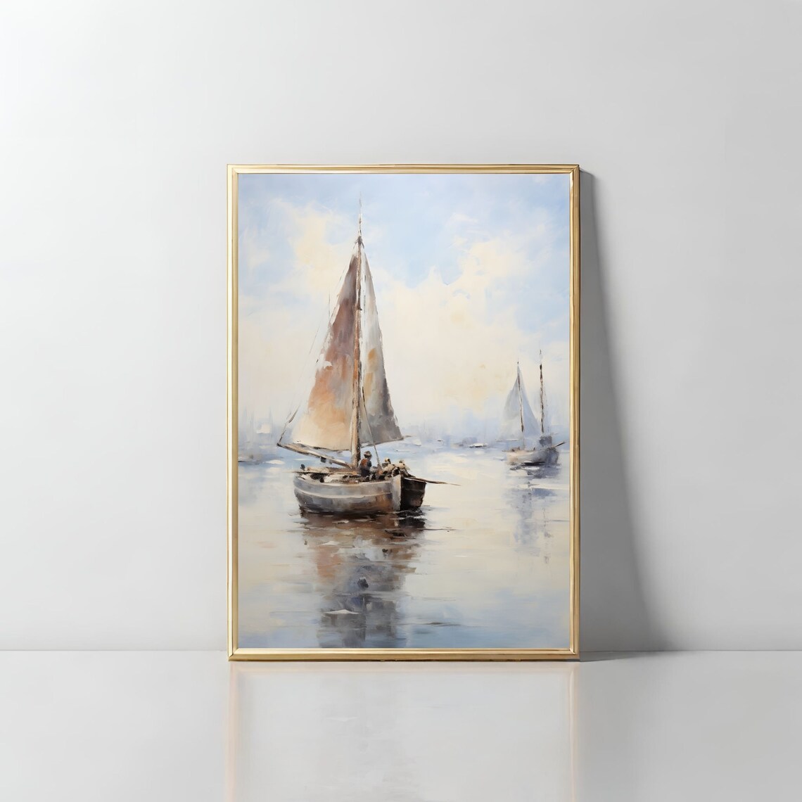 Sailboat Harbor Watercolor Soft Blue Coastal Nautical Art Print - Image 2