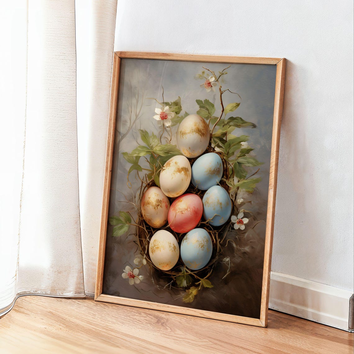 Bird Nest With Painted Easter Eggs Vintage Spring Still Life Poster - Image 3