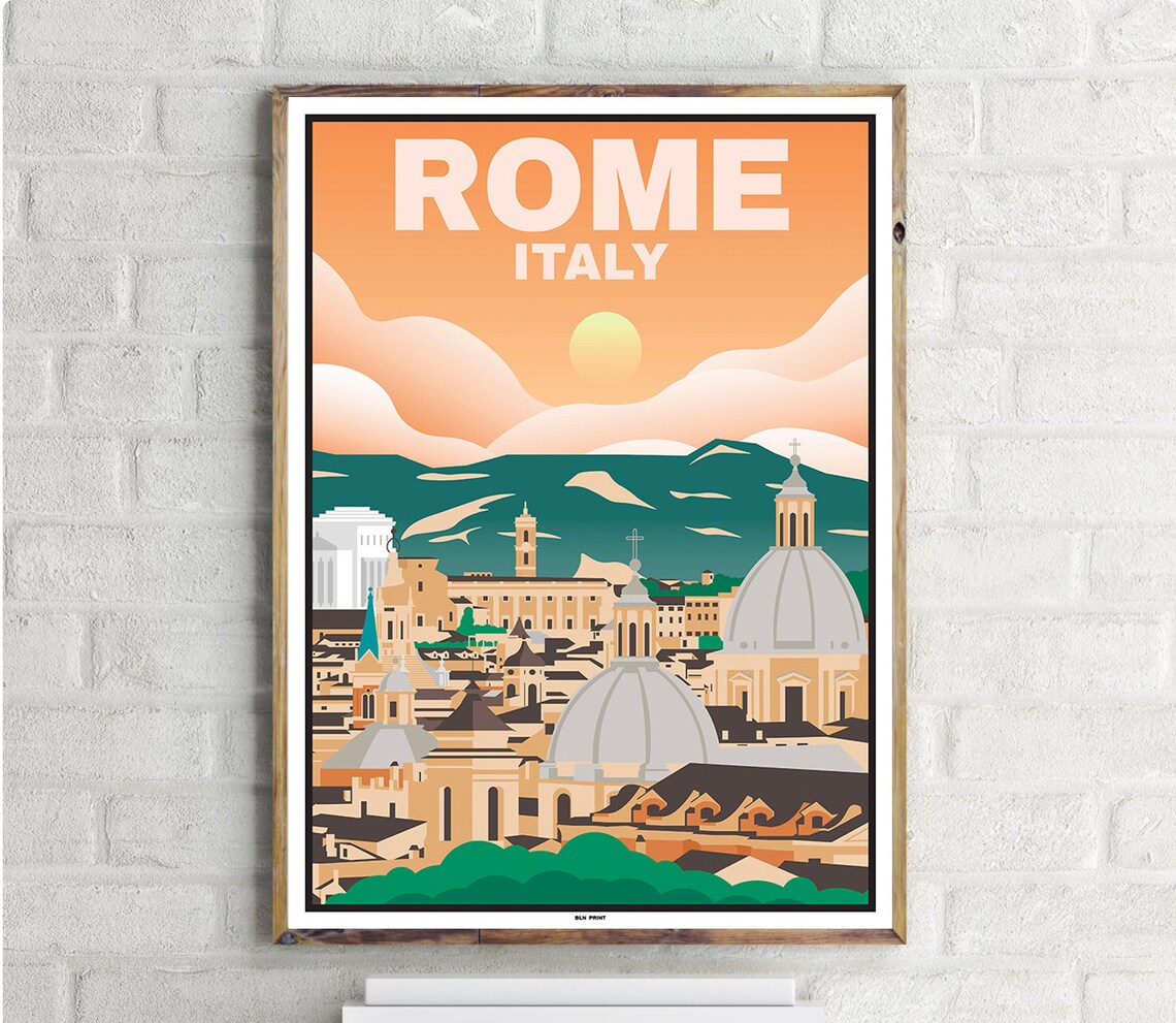 Gianicolo Rome Vintage Travel Poster, Rome Landscape