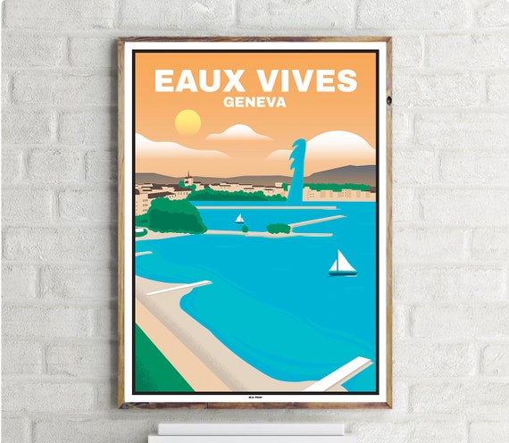 Genf Eaux Vives Vintage Travel Poster