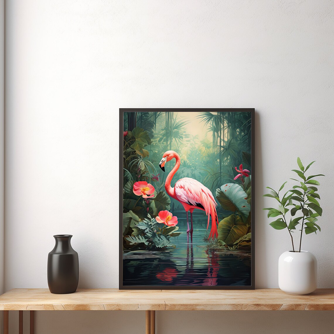 Elegant Pink Flamingo Tropical Lagoon Vintage Style Audubon Poster - Image 2