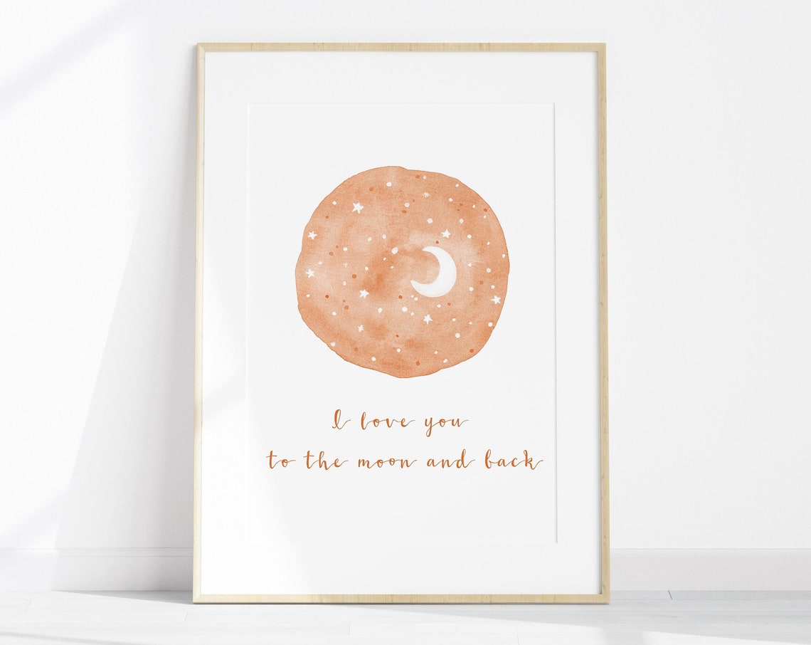 I Love You To The Moon And Back Terracotta Watercolor Nursery Poster