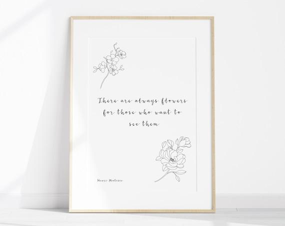 Henri Matisse Floral Quote Minimalist Botanical Line Art Poster