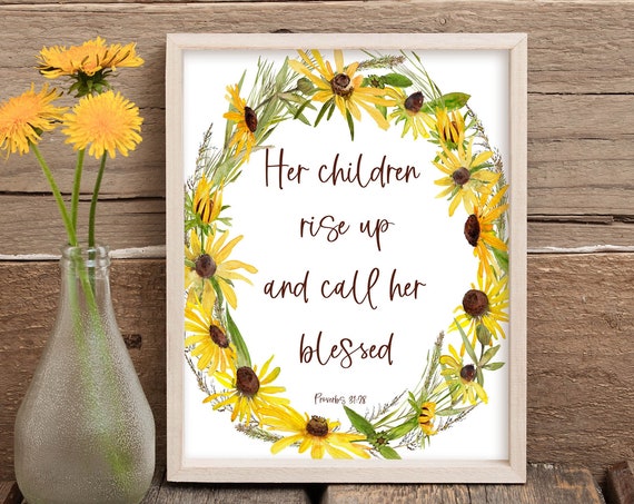 Proverbs 3128 Mothers Day Bible Verse Mothers Day Bible Verse Print Mothers Day Gift 5x7 8x10 11x14 Wildflower Wreath