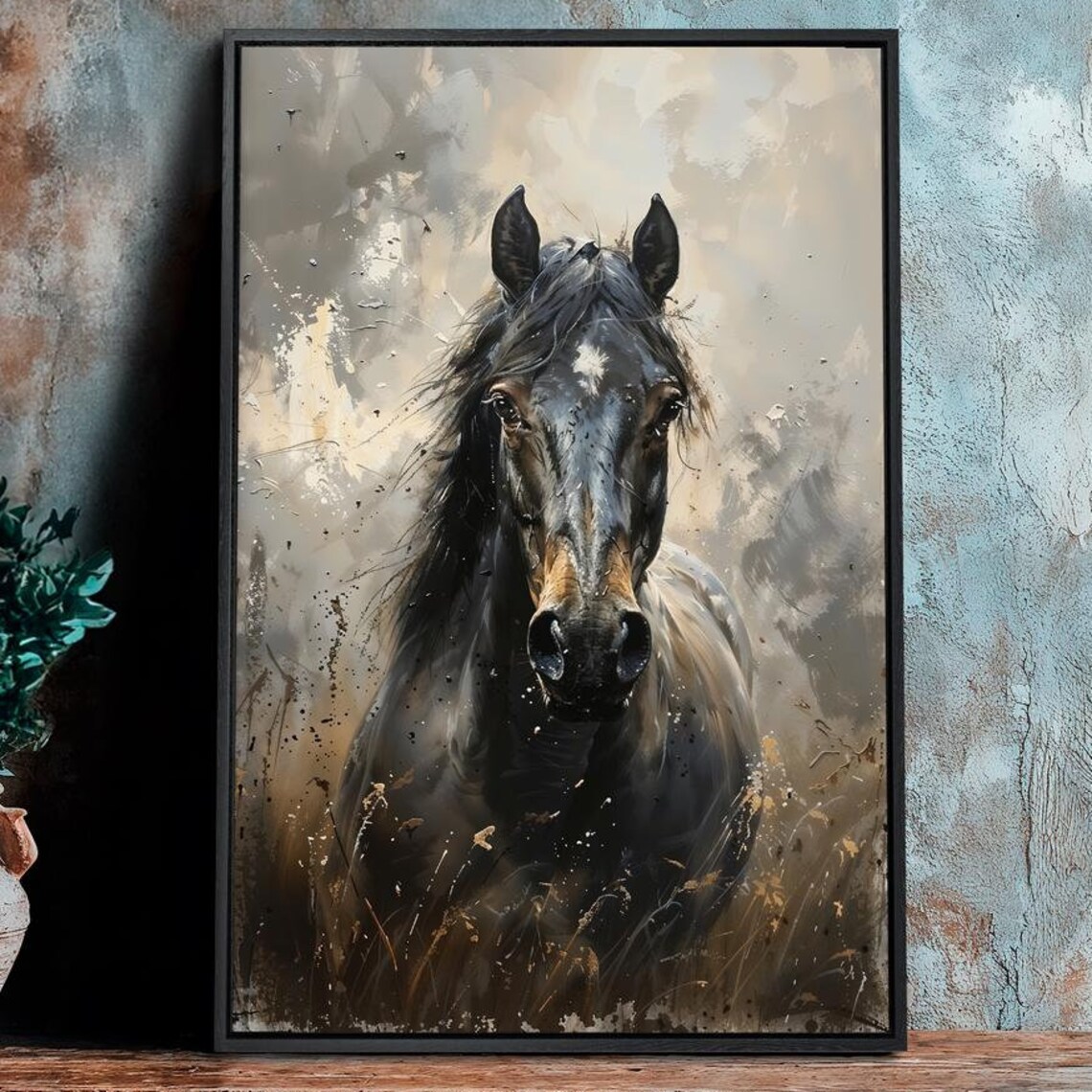 Wild Horse Abstract Animal Art Print, Rustic Freedom