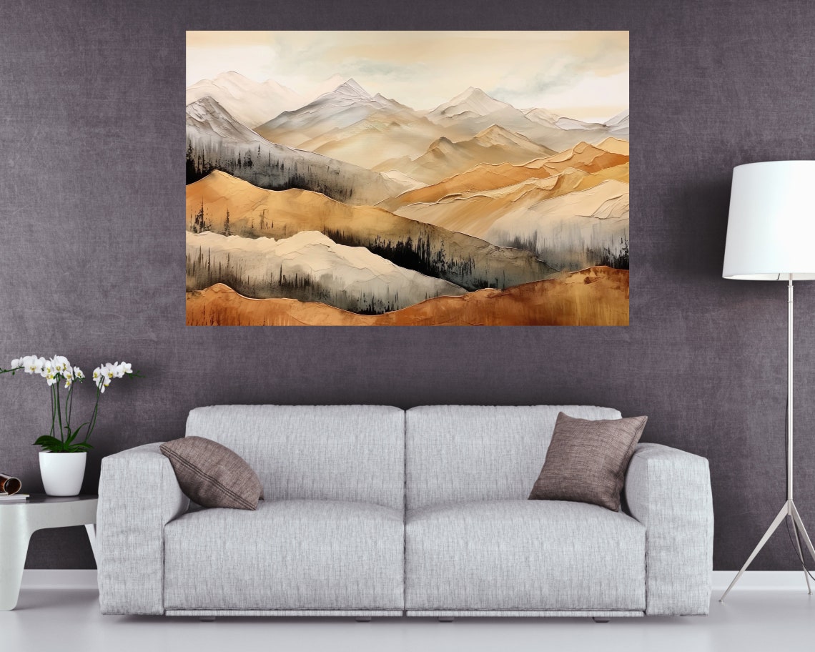 Mountain Panorama Natural Colors Landscape With Mountains Mountain Range Acrylic Colors Harmonious Landscape - Image 7