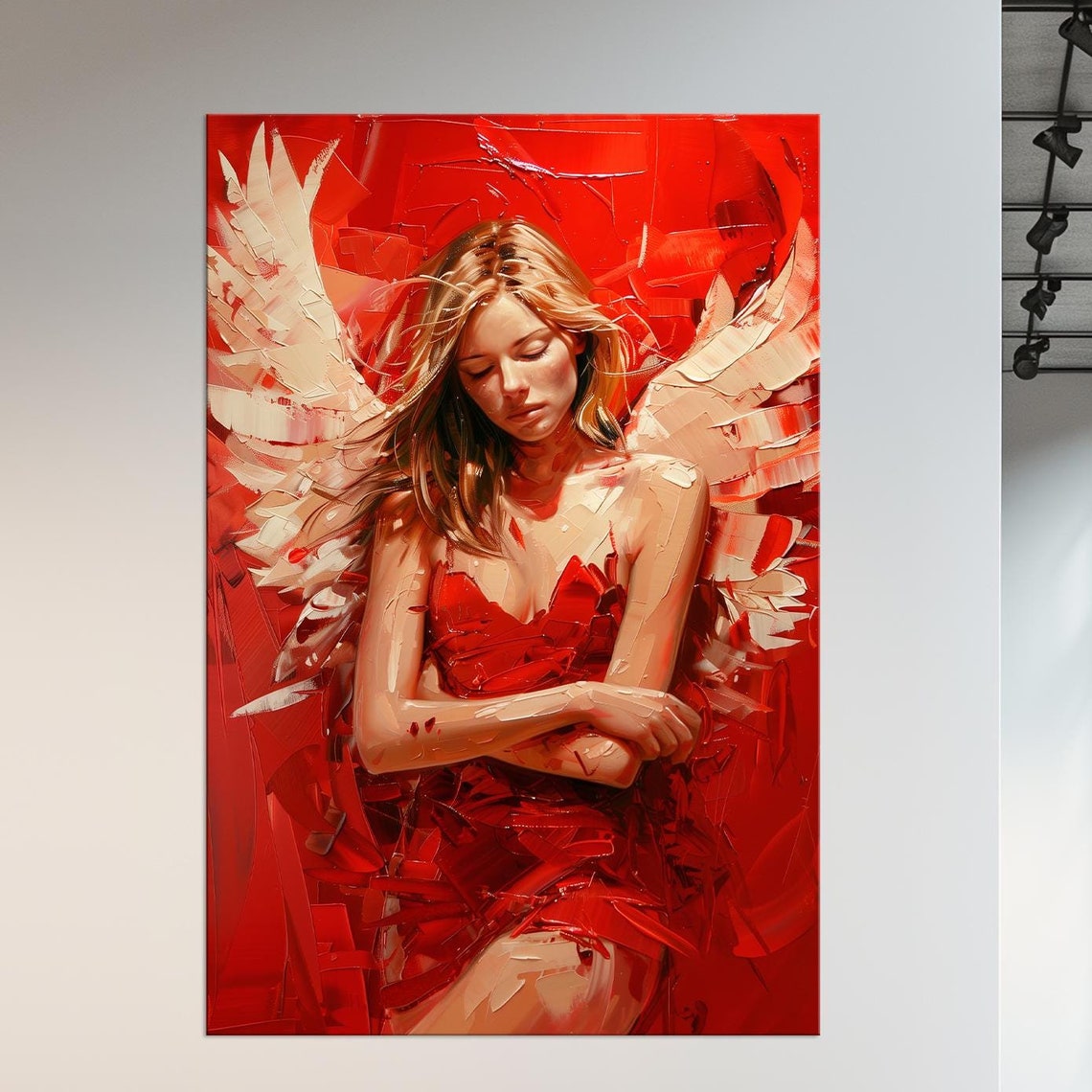 Angel In Red Print Girl Wall Art Red Print Woman Angel Female Wall Art Living Room Decor Extra Large Wall Art Print