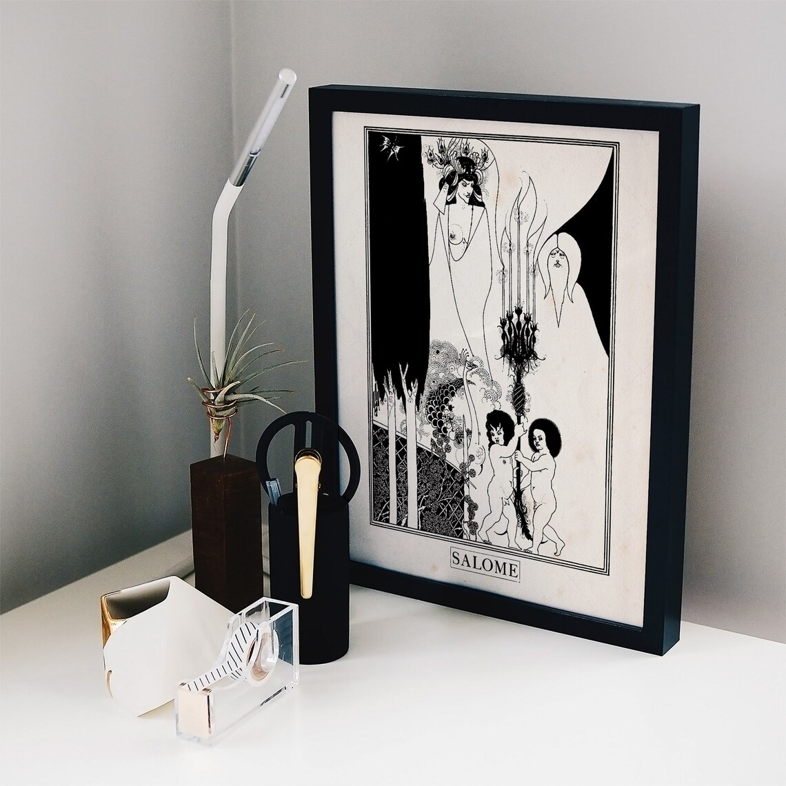Salome Oscar Wilde Beardsley Eyes of Herod Black White Illustration Poster - Image 3