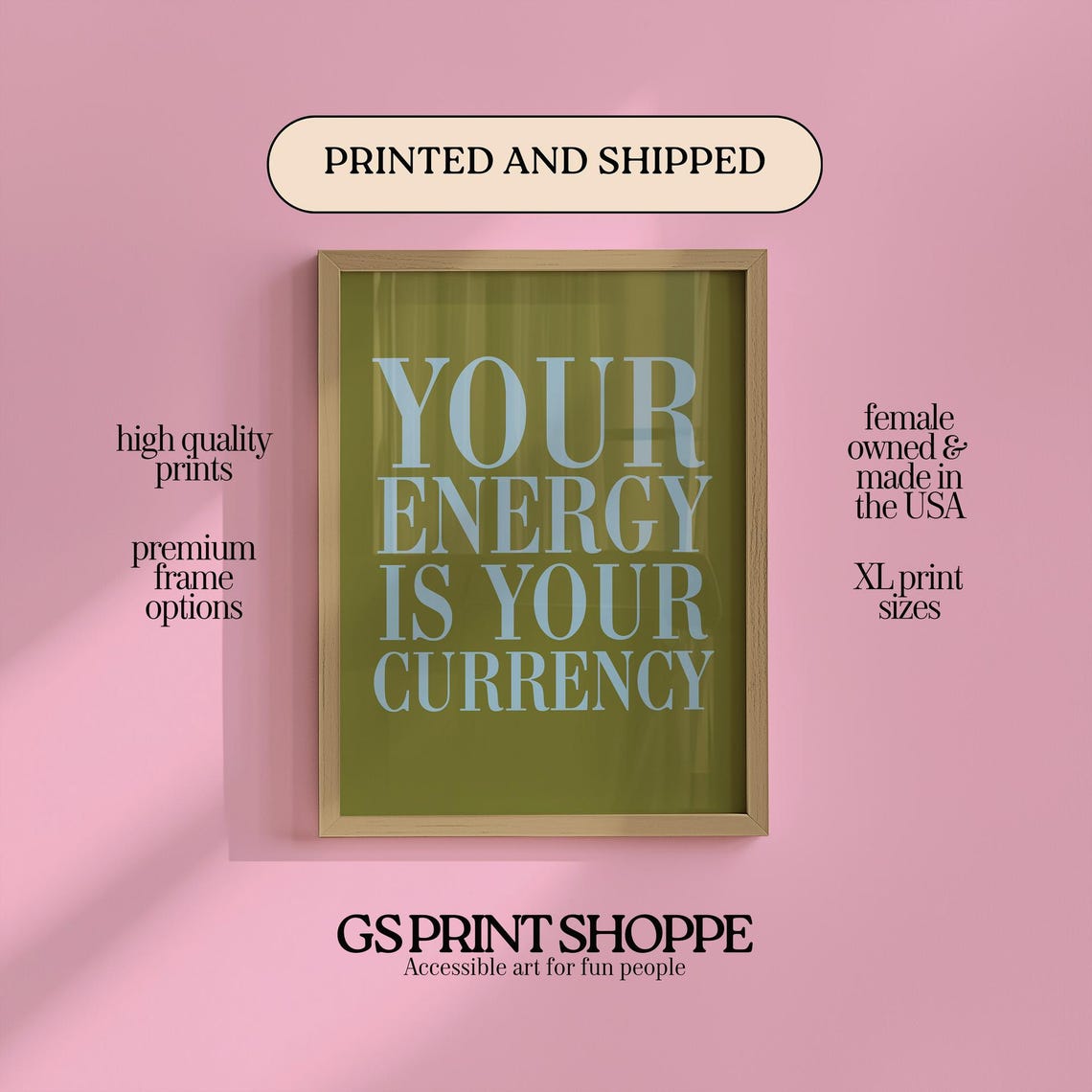 Your Energy Is Your Currency Deep Olive Green Serif Quote Poster
