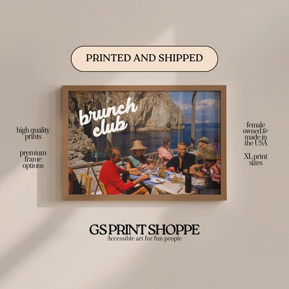 Brunch Club Retro Seaside Photo Print Vintage Dinner Party Typography Style