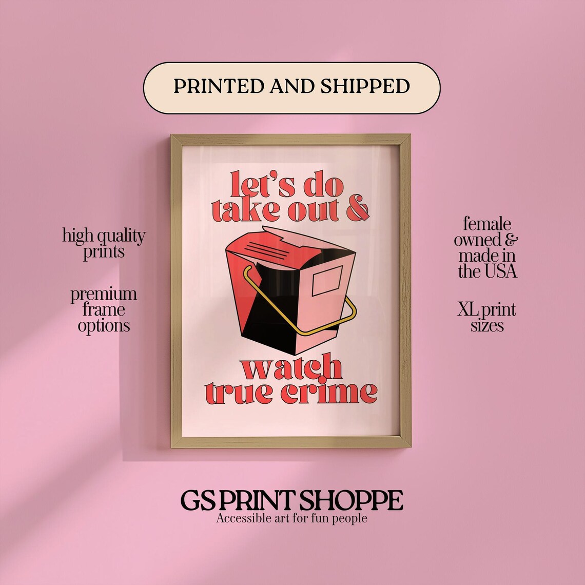 Takeout And True Crime Night In Funny Retro Quote Wall Poster