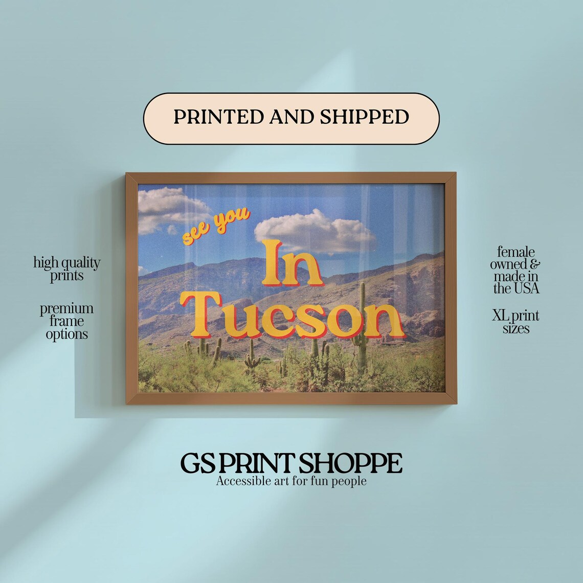 See You in Tucson Desert Saguaro Mountain Retro Travel Poster