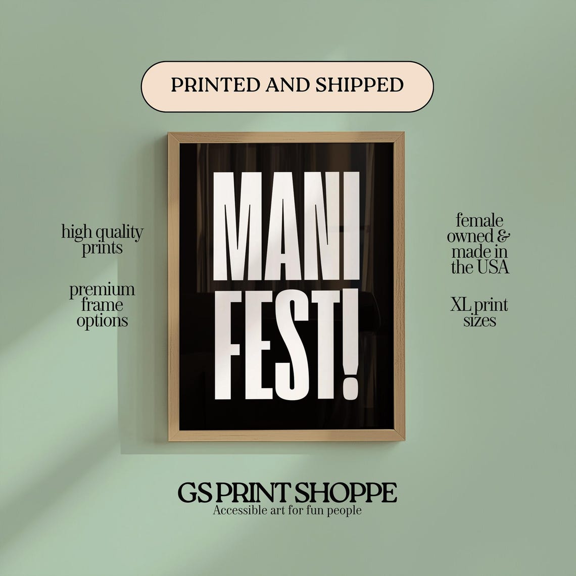 Manifest Bold White Typography Black Background Affirmation Poster