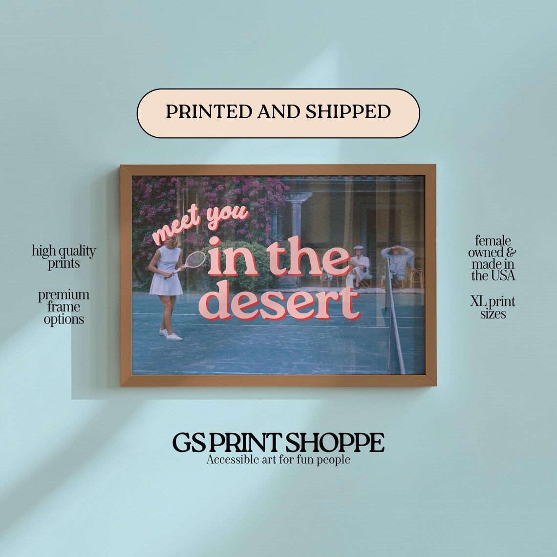 Meet You In The Desert Retro Tennis Court Scene Horizontal Poster