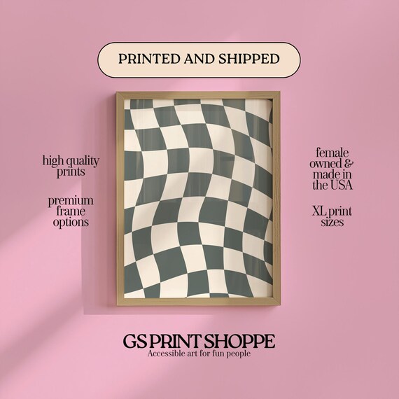 Gray Wavy Checkerboard Optical Illusion Retro Abstract Poster
