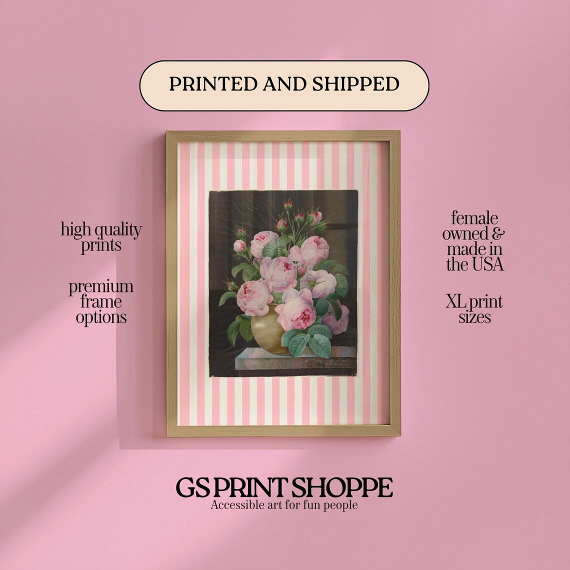 Vintage Pink Roses Painting Classic Floral Still Life Botanical Poster