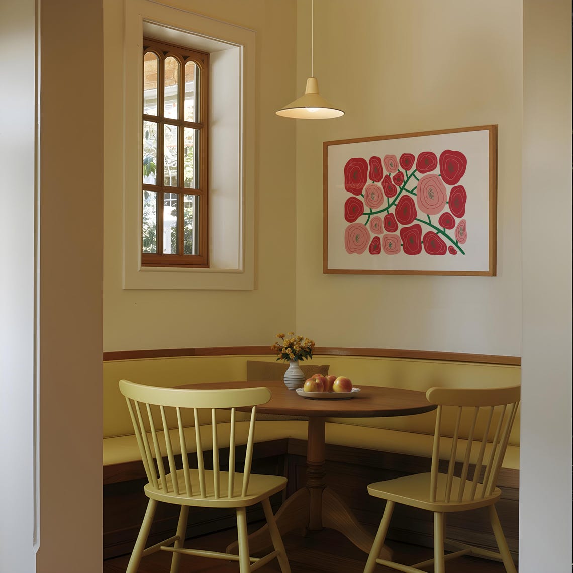 Red Pink Blossom Cluster Bold Maximalist Floral Graphic Wall Art