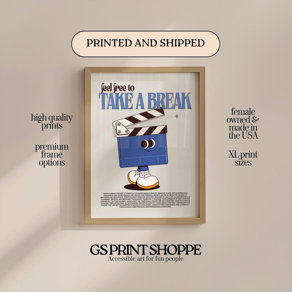 Feel Free To Take A Break Clapperboard Mascot Movie Lover Poster