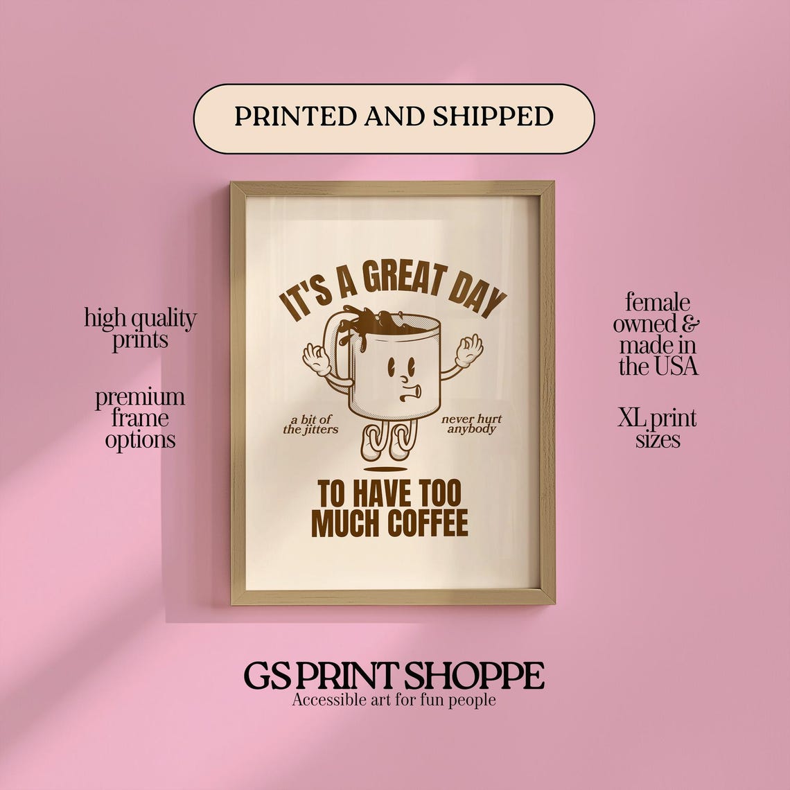 Great Day For Too Much Coffee Retro Mug Art Poster Kitchen Humor