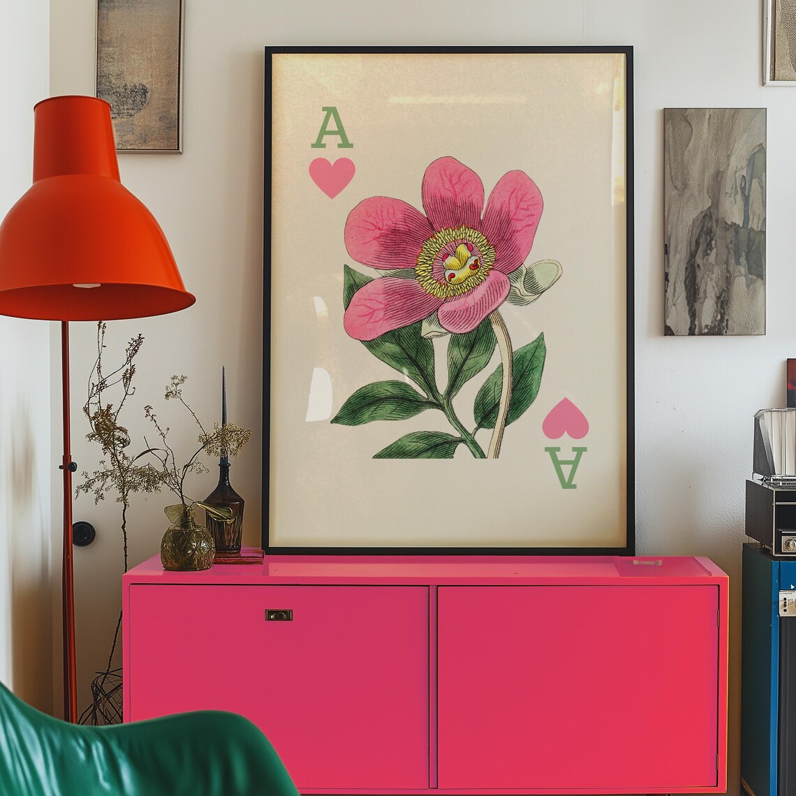 Ace Of Hearts Pink Peony Botanical Playing Card Floral Art Print