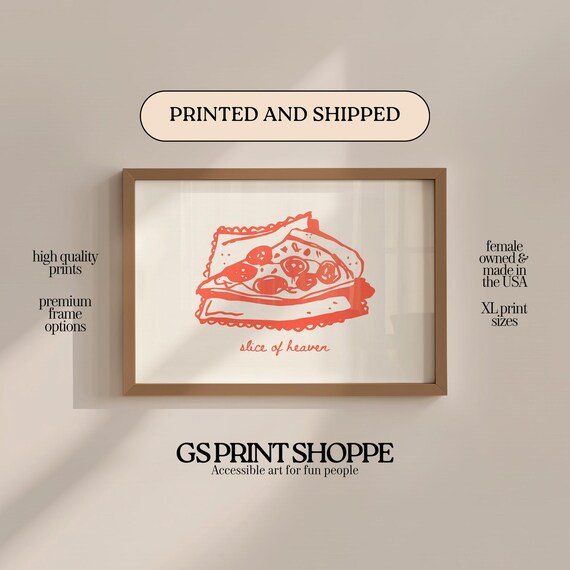 Red Slice of Heaven Pizza Slice Retro Food Illustration Poster