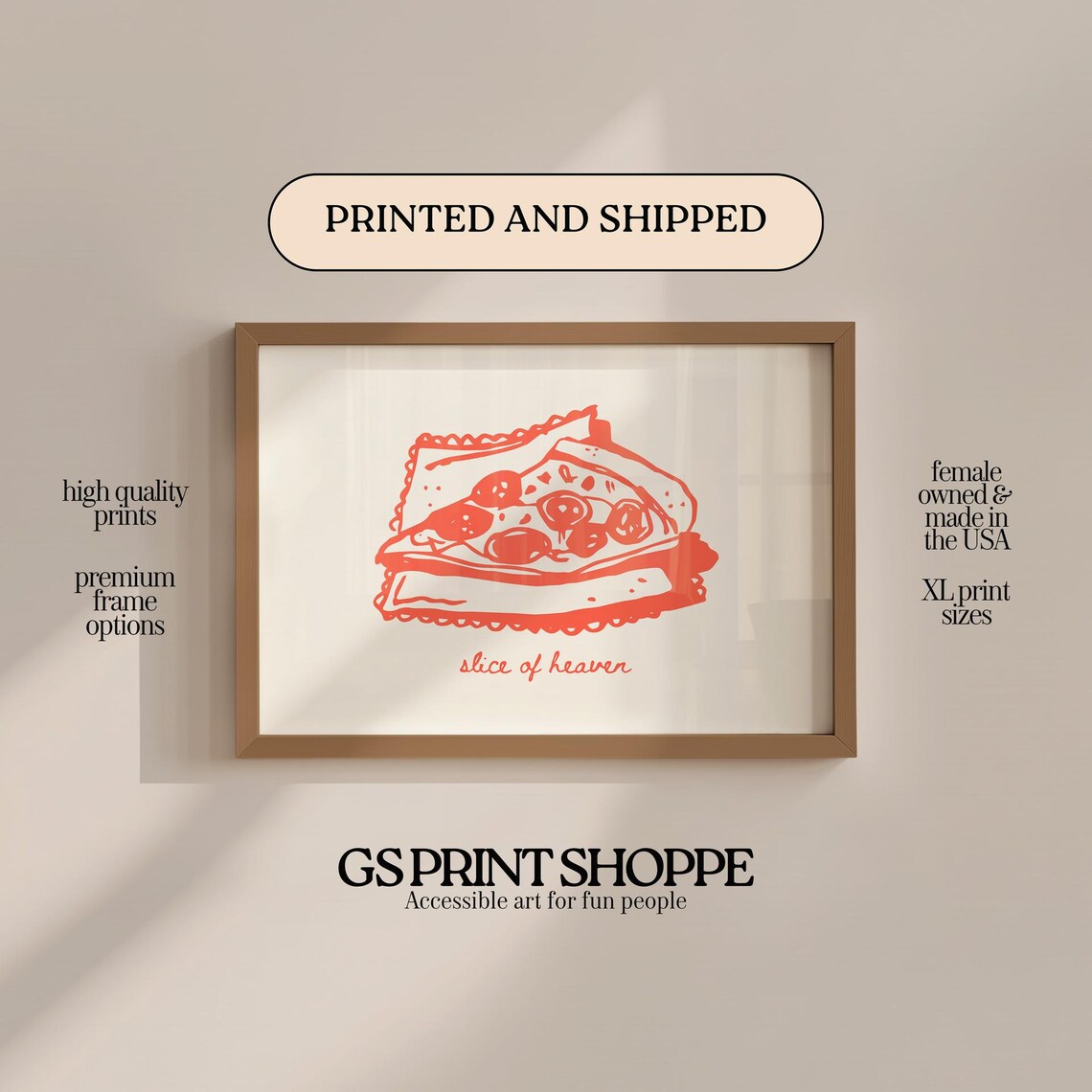 Red Slice of Heaven Pizza Slice Retro Food Illustration Poster